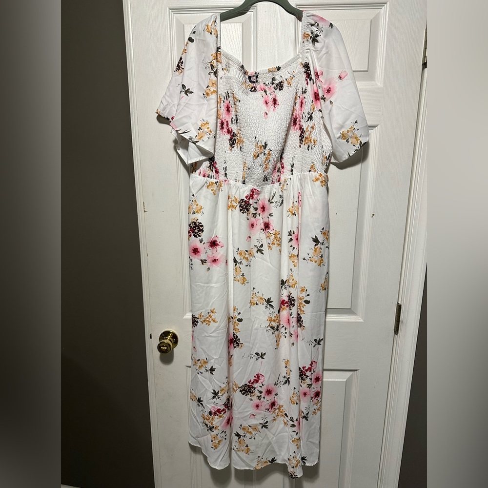NWT- BloomChic white floral, square neck maxi dress. Never worn, size 18-20